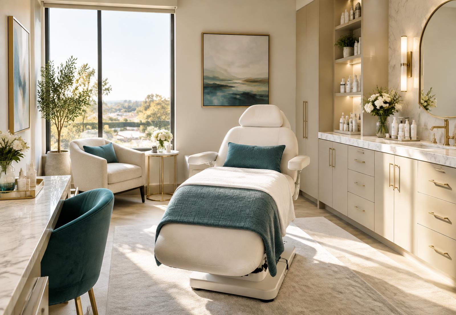 Luxury medical aesthetics treatment room at a medspa